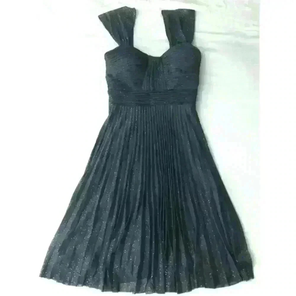 Cache' Gold Glittered Navy Blue Cocktail Dress, sz 0